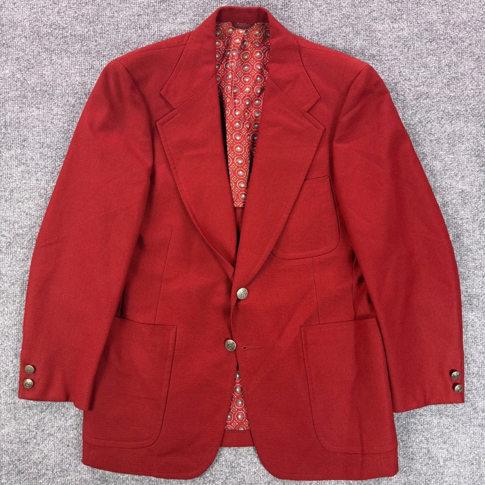 Hart Schaffner & Marx Blazer Mens 40R Red Gold Button Sport Coat Wolf Brother